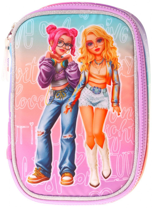 Kız Çocuk Pembe - Mor Star Desenli Organizer Düzenleyici Kalem Çantası - W6036
