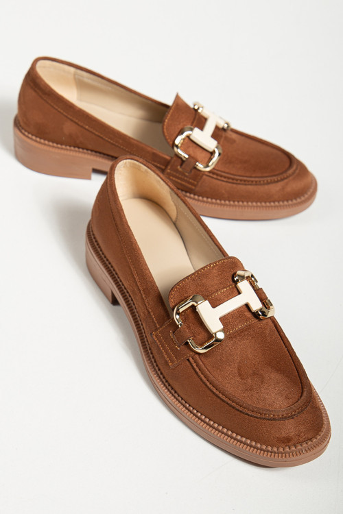 Kadın Taba Süet Loafer Ayakkabı