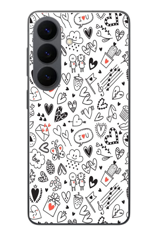 Samsung Galaxy S26 Uyumlu Retro Kalp Karışık Baskılı Silikon Kılıf