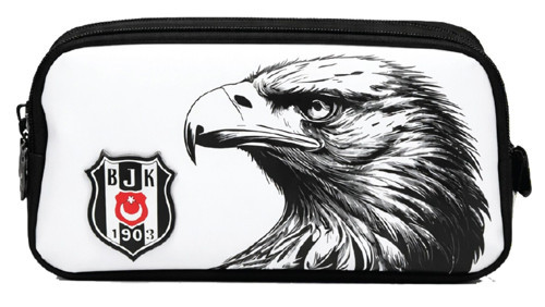 İki Gözlü Erkek Çocuk Kartal Baskılı Beyaz Okul Kalem Çantası/Kalemlik - 26364