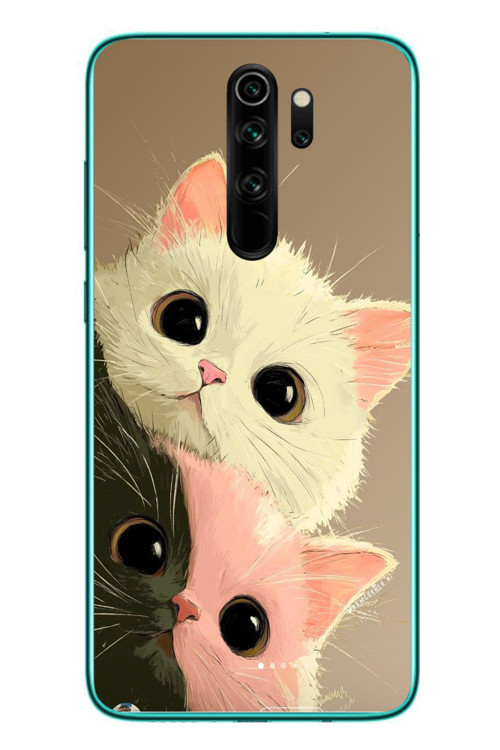 Redmi Note 8 Pro Uyumlu Pembe Siyah Beyaz Kedi Baskılı Silikon Kılıf