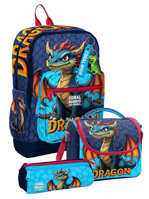 Erkek Çocuk Mavi Sarı Dragon Desenli Üçlü İlkokul Okul Çanta Seti SETYGN33213A