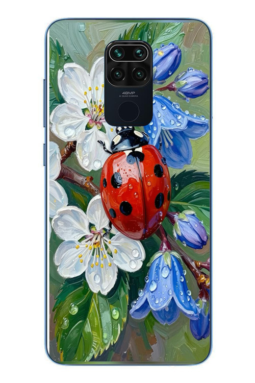 Redmi Note 9 Uyumlu Uğur Böceği Yağlı Boya Baskılı Silikon Kılıf