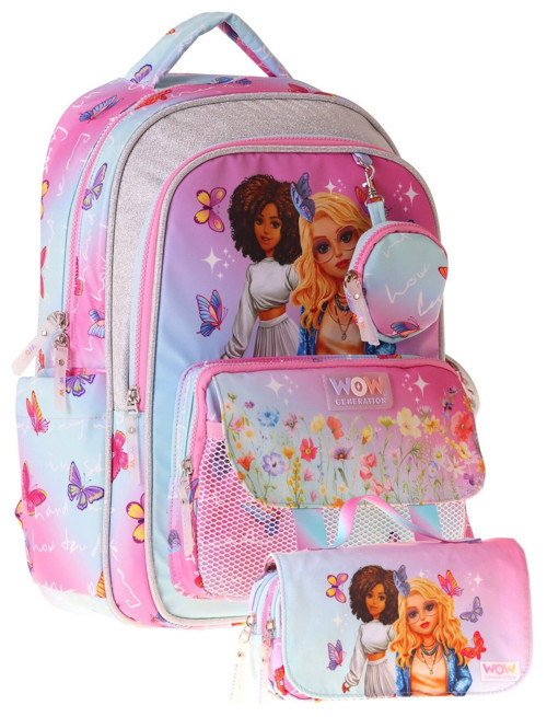 Butterfly Kız Çocuk (Turkuaz - Pembe) İlkokul Okul Çantası ve Kalemlik Seti - SETWG-W6074C