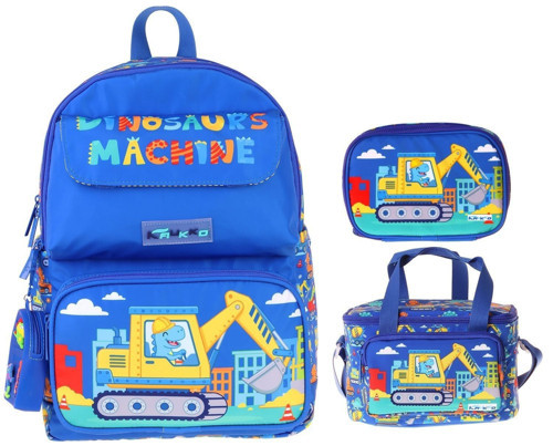 Kids Mechanic(Mavi - Sarı Renk) Erkek Çocuk Üçlü İlkokul Okul Çantası Seti/Takımı - SETKK-L5369D