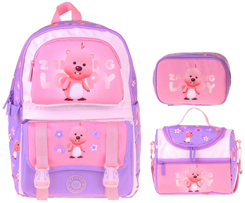 Kids Loopy(Lila - Pembe Renk) Kız Çocuk Üçlü İlkokul Okul Çantası Seti/Takımı - SETKK-L5303D