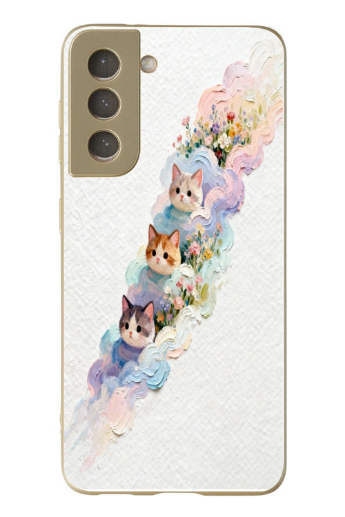 Samsung Galaxy S21 Fe Uyumlu Yağlı Boya Kediler Baskılı Silikon Kılıf