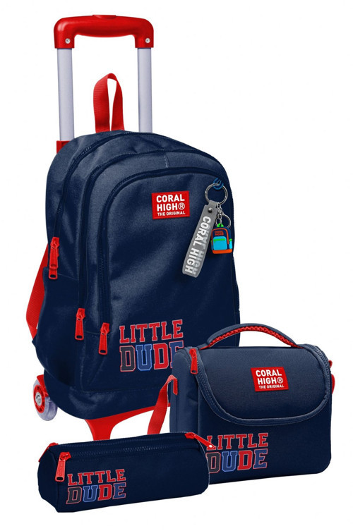 Çekçek Tekerlekli Üçlü İlkokul Çanta Seti Lacivert Kırmızı Little Dude Baskılı Erkek Çocuk SETYGN34019A