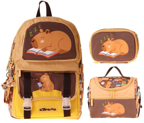 Kids Clever(Kahverengi Renk) Erkek Çocuk Üçlü İlkokul Okul Çantası Seti/Takımı - SETKK-L5384D