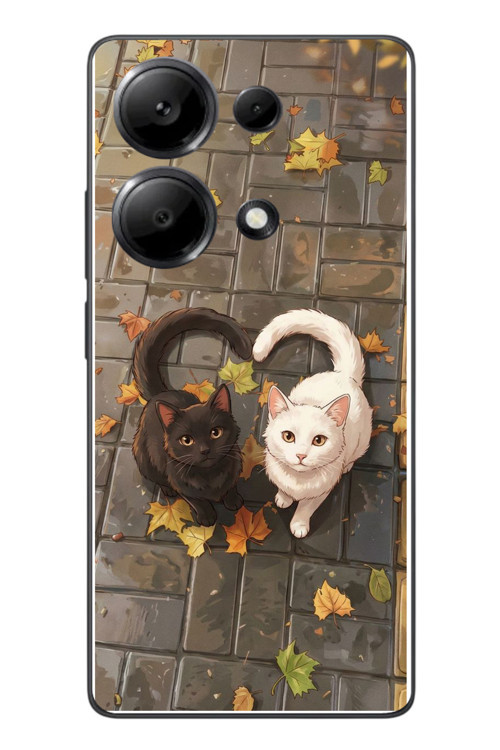 Redmi Note 13 Pro 4G Uyumlu Kalp Kuyruklu Kediler Baskılı Silikon Kılıf