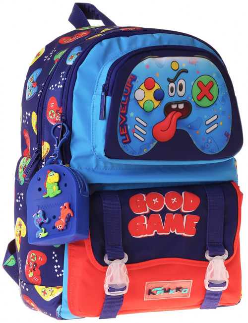Kids Dört Bölmeli Erkek Çocuk Good Game Baskılı Lacivert - Kırmızı Okul Sırt Çantası - L5389