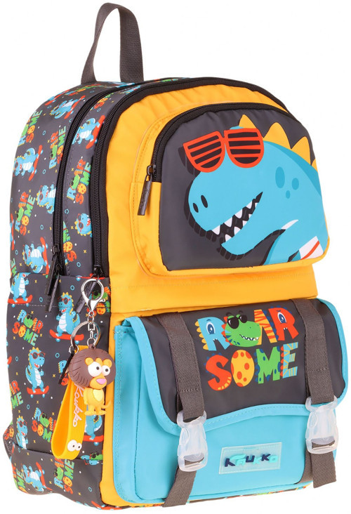 Kids Dört Bölmeli Erkek Çocuk Dinazor Roar Some Baskılı Sarı - Mavi Okul Sırt Çantası - L5394