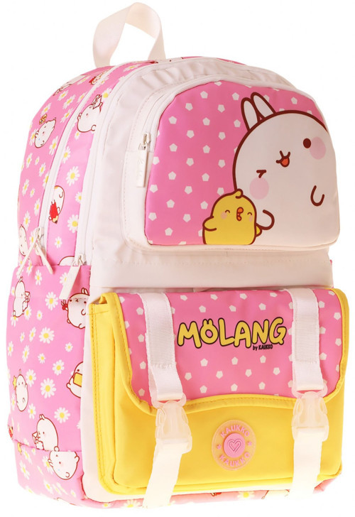 Kids Dört Bölmeli Kız Çocuk Molang Baskılı Pembe - Sarı Okul Sırt Çantası - L5318