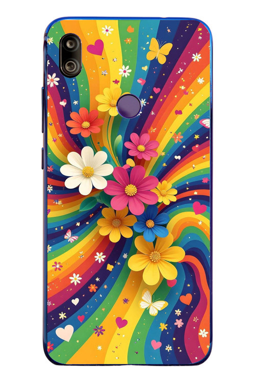 Redmi Note 7 Uyumlu Renkli Gökkuşağı Çiçekleri Baskılı Silikon Kılıf