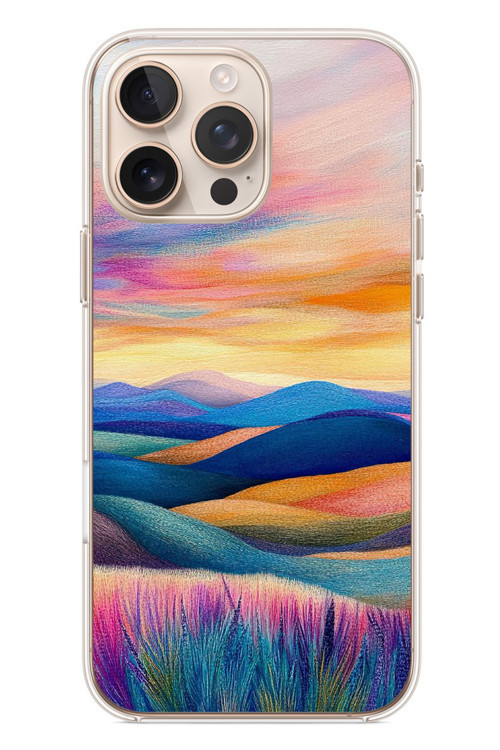 İphone 16 Pro Max Uyumlu Renkli Pastel Günbatımı Baskılı Silikon Kılıf