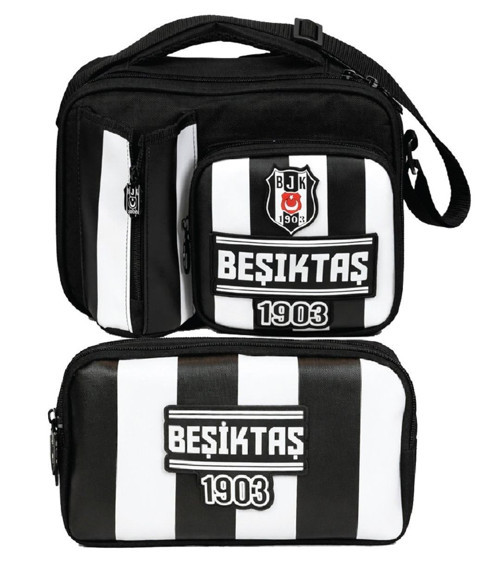 1903 Baskılı Siyah - Beyaz Erkek Çocuk Okul Beslenme Çantası ve Kalemlik Seti - SETBJK26359