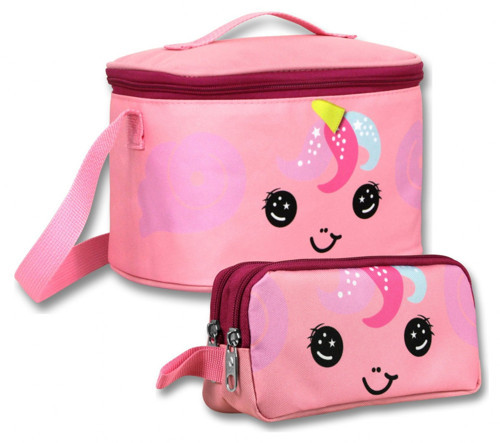 Yalıtımlı Beslenme Çantası ve Kalemlik Seti (Pembe) Kız Çocuk Sevimli Unicorn Desenli SETUMT6043
