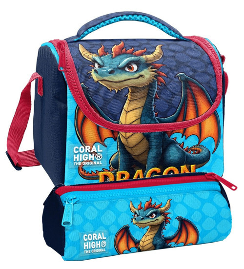 Beslenme Çantası ve Üç Gözlü Kalemlik Seti - Mavi Sarı Dragon Desenli Erkek Çocuk 37113