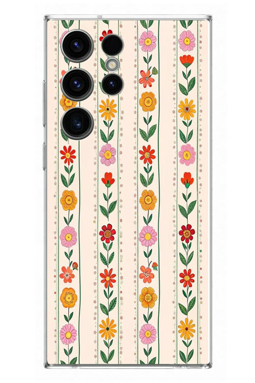 Samsung Galaxy S23 Ultra Uyumlu Çiçekler Ve Yaprakları Baskılı Silikon Kılıf