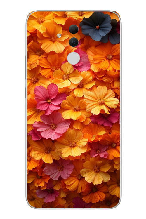 Huawei Mate 20 Lite Uyumlu Sarı Pembe Çiçekler Baskılı Silikon Kılıf