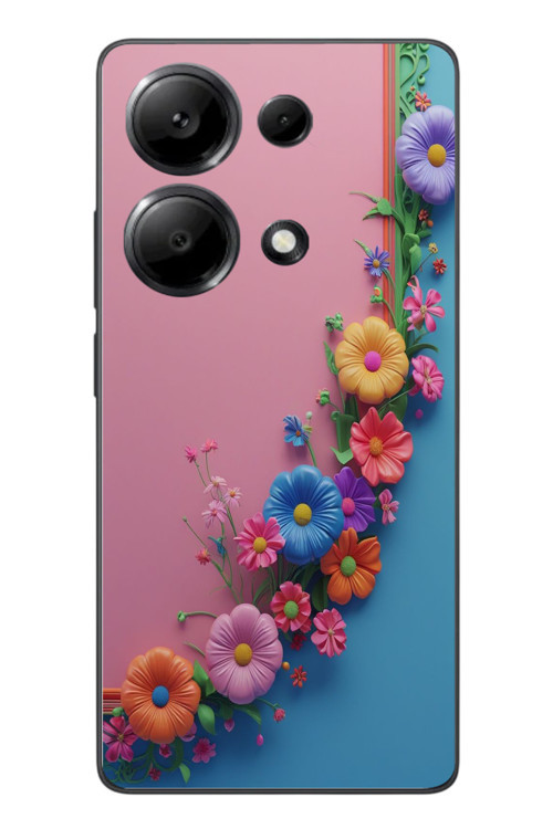 Redmi Note 13 Pro 4G Uyumlu Pembe Mavi Sarmaşık Baskılı Silikon Kılıf