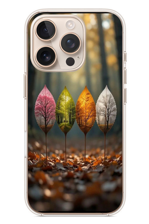 İphone 16 Pro Uyumlu Dört Mevsim Yaprakları Baskılı Silikon Kılıf