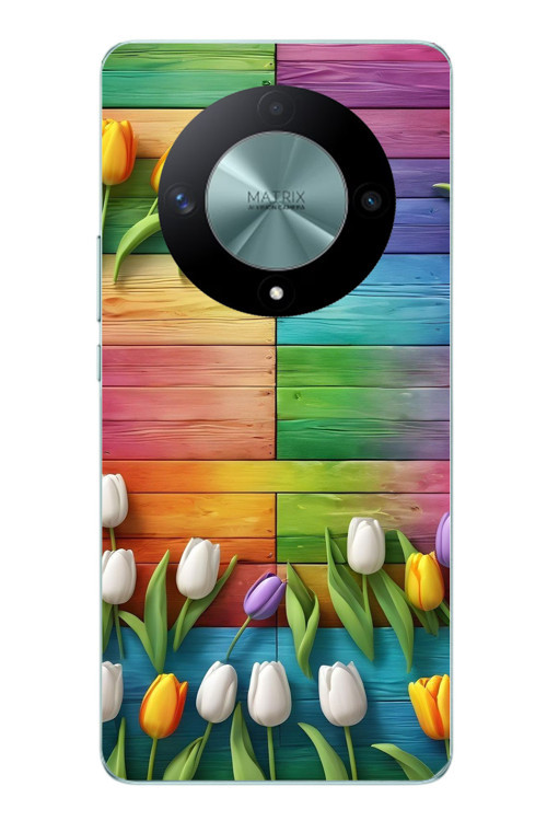 Honor X9B Uyumlu Renkli Laleler Baskılı Silikon Kılıf