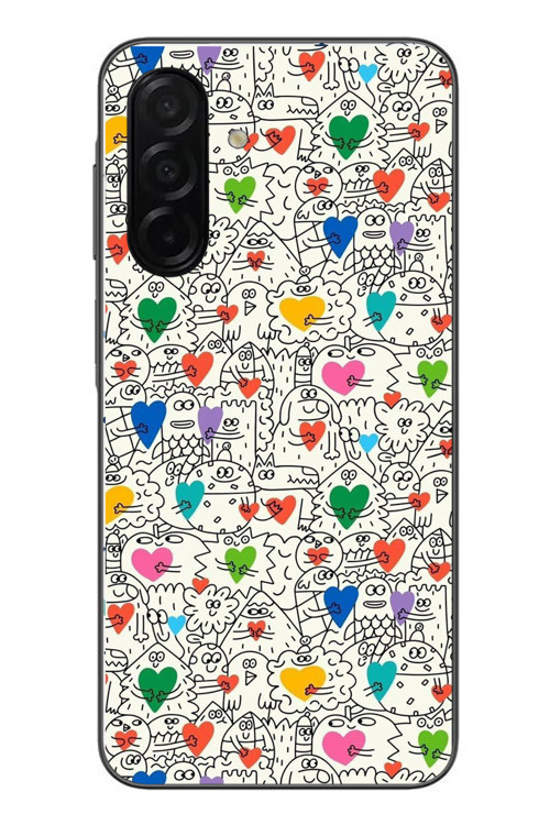 Samsung Galaxy A26 Uyumlu Kalp Çizgileri Karışık Baskılı Silikon Kılıf