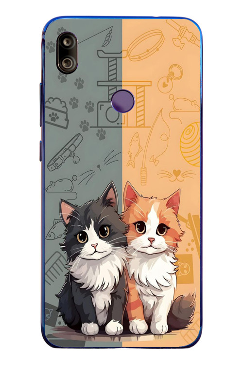 Redmi Note 7 Uyumlu Sarı ve Siyah Kedi Baskılı Silikon Kılıf