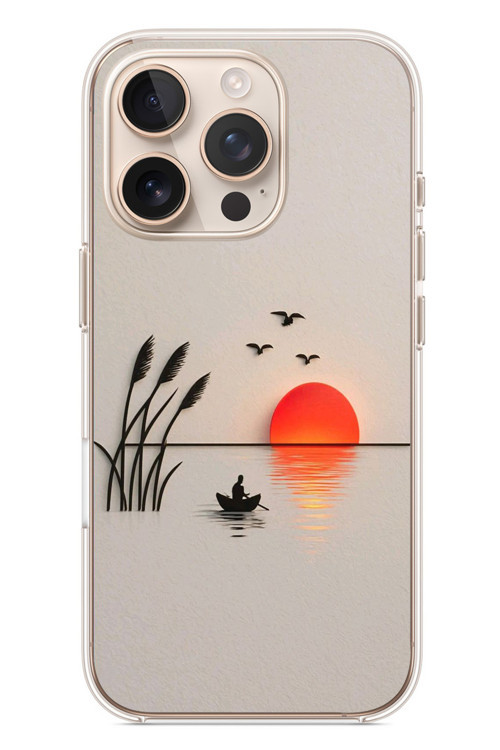 İphone 16 Pro Uyumlu Gün Batımı Çizim Baskılı Silikon Kılıf