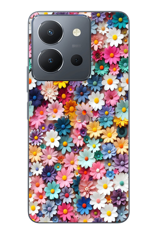 Vivo Y36 Uyumlu Pastel Çiçekler Baskılı Silikon Kılıf
