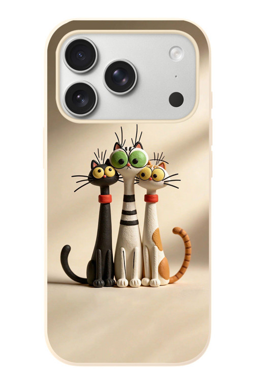İphone 17 Pro Uyumlu Neşeli Kedi Ailesi Baskılı Silikon Kılıf