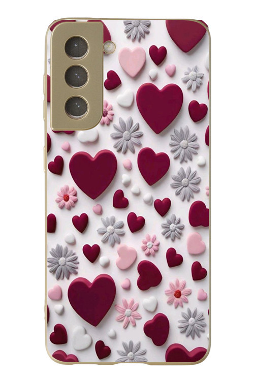 Samsung Galaxy S21 Fe Uyumlu Kırmızı Ve Pembe Kalpler Baskılı Silikon Kılıf