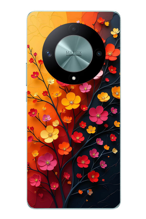 Honor X9B Uyumlu Sonbahar Çiçekleri Baskılı Silikon Kılıf