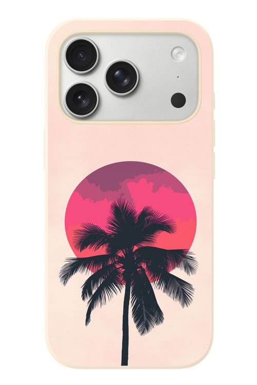 İphone 17 Pro Uyumlu Palmiye Kırmızı Ay Baskılı Silikon Kılıf