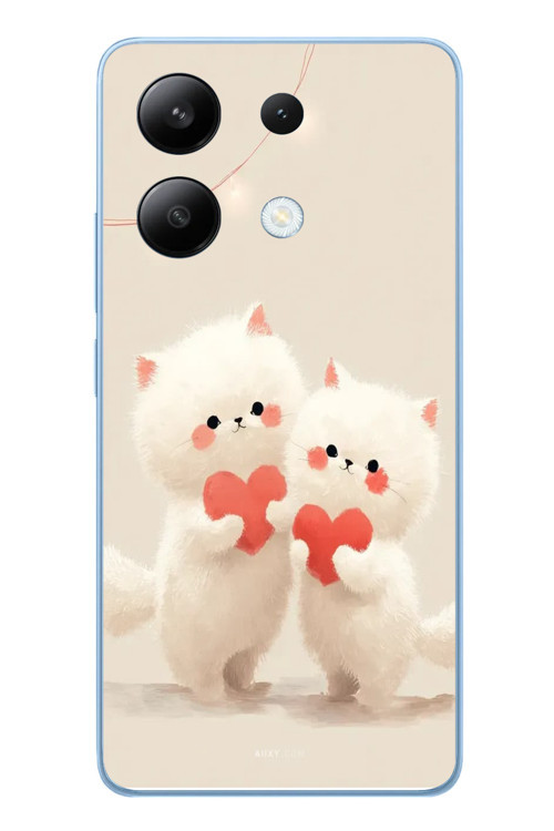 Redmi Note 13 4G Uyumlu Kalpli Beyaz Kediler Baskılı Silikon Kılıf