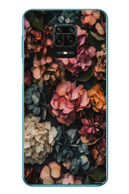 Redmi Note 9s Uyumlu Koyu Çiçekler Baskılı Silikon Kılıf