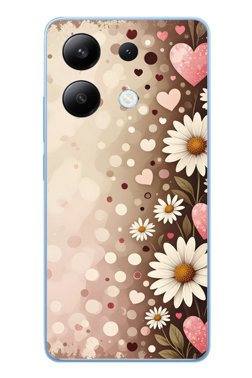 Redmi Note 13 4G Uyumlu Kalpli Papatya Damlaları Baskılı Silikon Kılıf