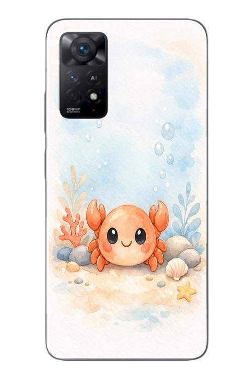 Redmi Note 11E Uyumlu Sevimli Yengeç Baskılı Silikon Kılıf