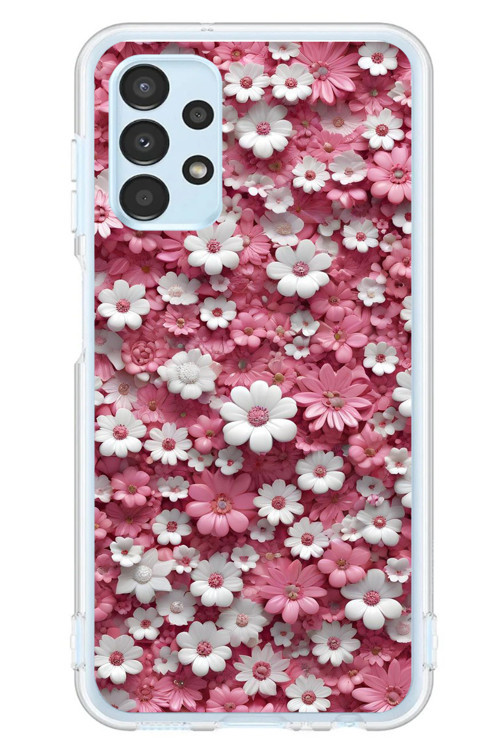 Samsung Galaxy A13 Uyumlu Beyaz Pembe Papatyalar Baskılı Silikon Kılıf