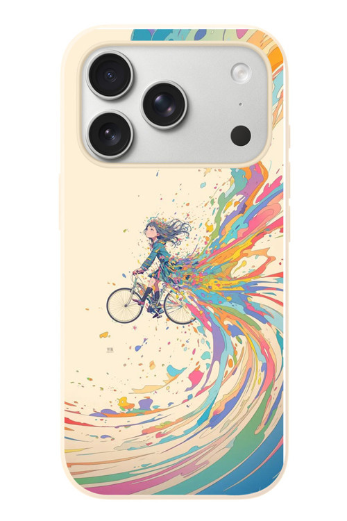 İphone 17 Pro Uyumlu Rengarenk Bisikletli Kız Baskılı Silikon Kılıf