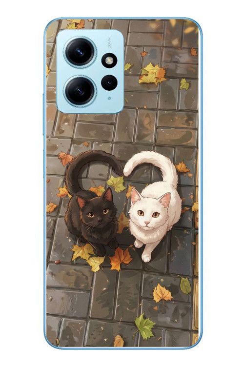 Redmi Note 12 4G Uyumlu Kalp Kuyruklu Kediler Baskılı Silikon Kılıf