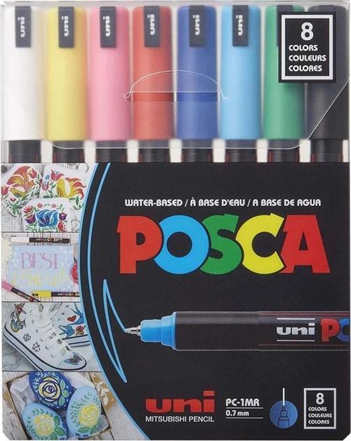 POSCA 0.7 Su Bazlı Poster Markörü Ana Renk 8'Li PC-1Mr/8C Set
