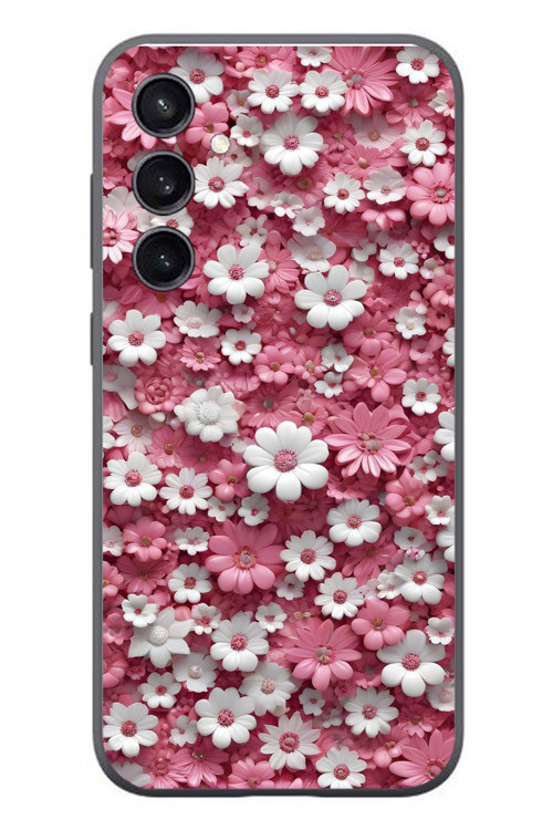 Samsung Galaxy S23 Uyumlu Beyaz Pembe Papatyalar Baskılı Silikon Kılıf
