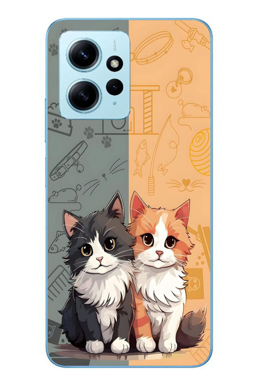 Redmi Note 12 4G Uyumlu Sarı ve Siyah Kedi Baskılı Silikon Kılıf