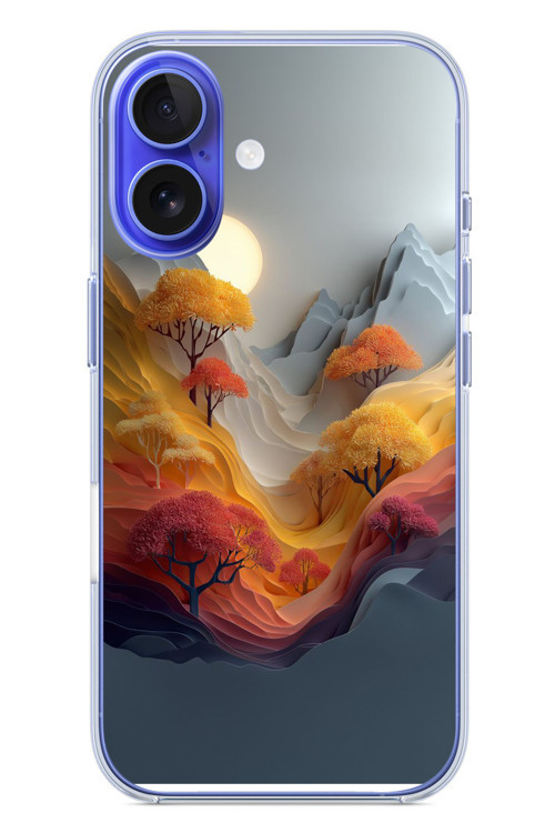 İphone 16 Uyumlu Renk Dalgalı Manzara Baskılı Silikon Kılıf