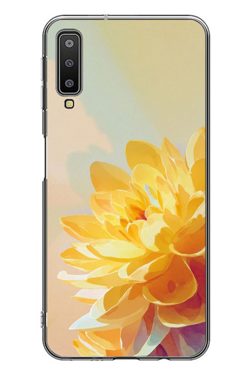 Samsung Galaxy A7 2018 Uyumlu Sarı Çiçek Baskılı Silikon Kılıf