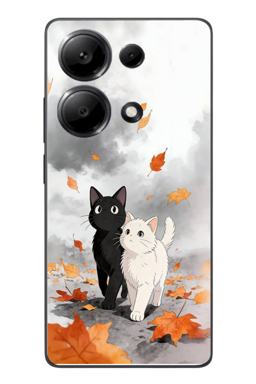 Redmi Note 13 Pro 4G Uyumlu Sonbahar Kedileri Baskılı Silikon Kılıf