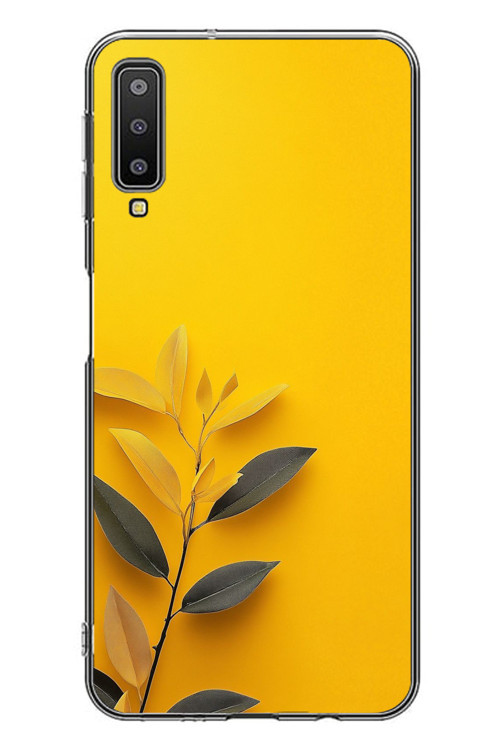 Samsung Galaxy A7 2018 Uyumlu Sarı Siyah Çiçekler Baskılı Silikon Kılıf