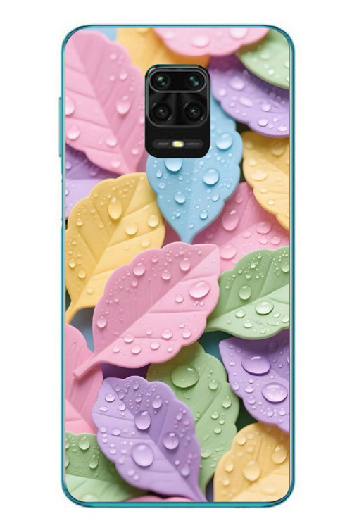 Redmi Note 9s Uyumlu Pastel Damlalıklı Yapraklar Baskılı Silikon Kılıf